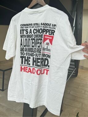 Vintage 90’s Marlboro ‘Head Out’ White 100% Cotton Pocket Tee